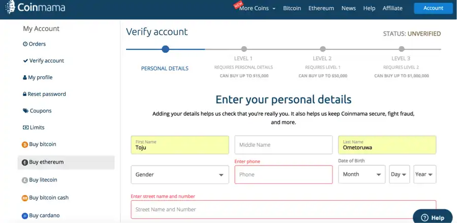 Buy Coinmama Verified Account